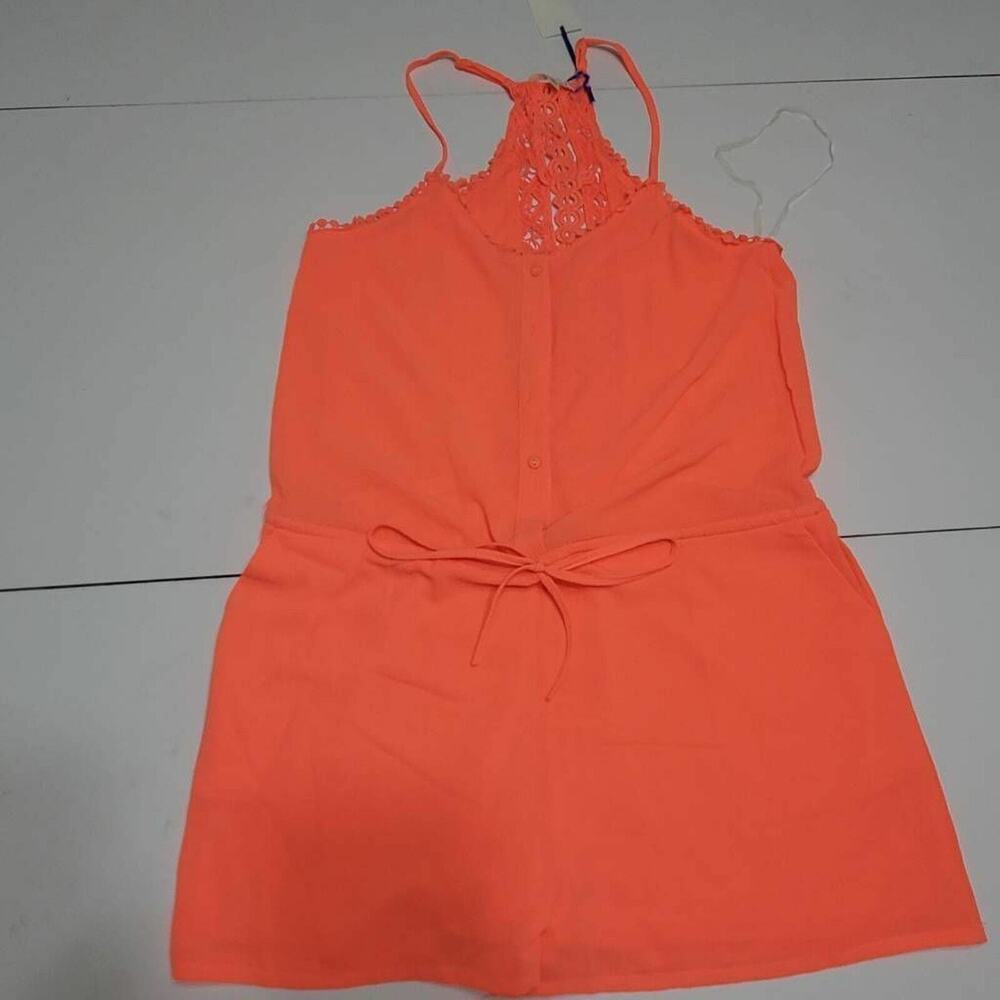 Tea N Rose Romper Womens Medium Playsuit Orange Buttons Adjustable Strap Scoop